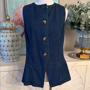 Etiquette Clothiers Dark Blue Denim Sleeveless Button Front Vest